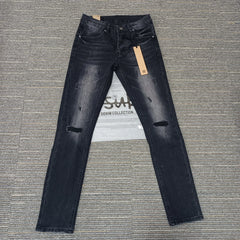Retro Low Rise Skinny Jeans - Light Blue Ripped Stretch Denim - Unisex