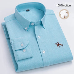 Large Size Men's Oxford Shirt – 100% Pure Cotton Long Sleeve Business Casual Shirt