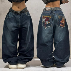 2026 Retro Hip-Hop Baggy Jeans – Y2K Harajuku Gothic Wide-Leg Pants