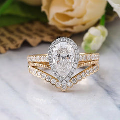 14K Gold Pear Cut Lab Diamond Ring Set - 1.5CT DEF VVS-VS Princess Engagement & Wedding Bands