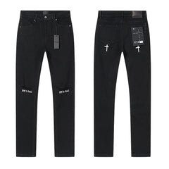 RTA Men's Slim Fit Graffiti Print Skinny Jeans – Destroyed Hole Detail Long Denim Pants