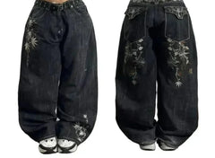 2026 Retro Hip-Hop Baggy Jeans – Y2K Harajuku Gothic Wide-Leg Pants