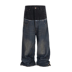 CUT-UP Double-Waist Patchwork Jeans - Unisex Baggy Straight Denim Trousers