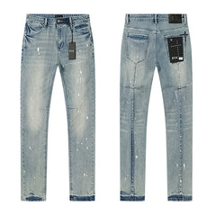RTA Men's Slim Fit Graffiti Print Skinny Jeans – Destroyed Hole Detail Long Denim Pants