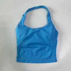 Seamless Halter Gym Top for Women – Backless Longline Strappy Yoga Tank