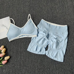 Peach Seamless Yoga Set for Women – Hip-Lifting High-Waist Shorts
