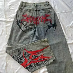 2026 Retro Hip-Hop Baggy Jeans – Y2K Harajuku Gothic Wide-Leg Pants