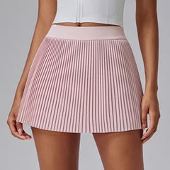 Floral Pleated Sports Skirt for Women – Quick-Dry Tennis Badminton Skort with Built-in Shorts