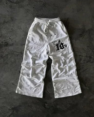 Retro Y2K Baggy Sweatpants for Men – American Letter Patch, Double-Layer Design