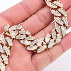 10K/14K Solid Gold Cuban Link Bracelet – 15mm Lab-Grown Diamond Encrusted Chain