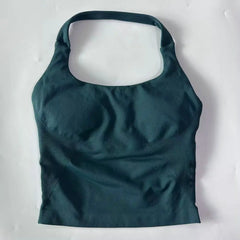 Seamless Halter Gym Top for Women – Backless Longline Strappy Yoga Tank