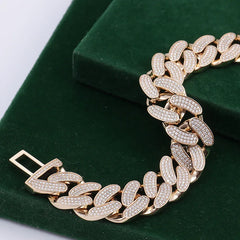 10K/14K Solid Gold Cuban Link Bracelet – 15mm Lab-Grown Diamond Encrusted Chain