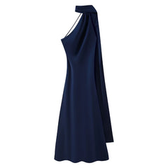 Satin Halter Backless Dress – Decorative Ribbon Evening Formal