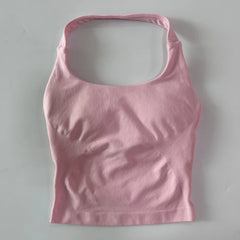 Seamless Halter Gym Top for Women – Backless Longline Strappy Yoga Tank