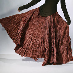Pleated Maxi Skirt High Waist Wide Hem – A-Line Spring Streetwear