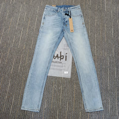Retro Low Rise Skinny Jeans - Light Blue Ripped Stretch Denim - Unisex