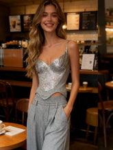 Sequin Patchwork Halter Top – Belted Waist Cincher Street Style Vest