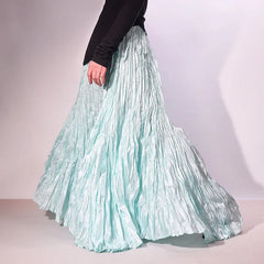 Pleated Maxi Skirt High Waist Wide Hem – A-Line Spring Streetwear