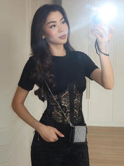 Elegant Lace-Trim Patchwork Blouse for Women – Asymmetrical Hem Solid Top | 2026
