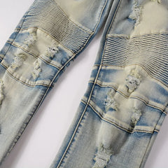 High Street Men's Retro Washed Biker Jeans – Slim Fit