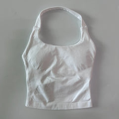 Seamless Halter Gym Top for Women – Backless Longline Strappy Yoga Tank