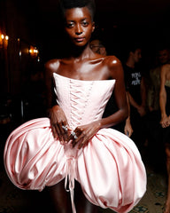 Pink Strapless Corset Mini Dress – Bubble Hem Polyester Spandex