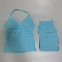 2-Piece Seamless Gym Set Women - Backless Tank Top + High Waist Scrunch Shorts Activewear