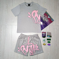 Y2K Matching Set – Oversized Tee & Low-Rise Shorts Cotton Women