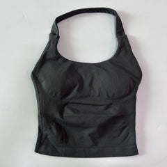 Seamless Halter Gym Top for Women – Backless Longline Strappy Yoga Tank
