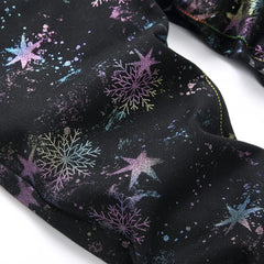 Men's Black Graphic Jeans – Neon Snowflake Star Print Slim Straight