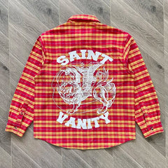 SAINT VANITY Retro Plaid Shirt Jacket – Unisex Long-Sleeve Color-Matched Layering Piece