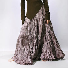 Pleated Maxi Skirt High Waist Wide Hem – A-Line Spring Streetwear