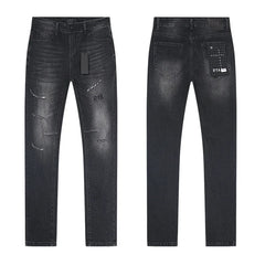 RTA Men's Slim Fit Graffiti Print Skinny Jeans – Destroyed Hole Detail Long Denim Pants