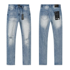 RTA Men's Slim Fit Graffiti Print Skinny Jeans – Destroyed Hole Detail Long Denim Pants