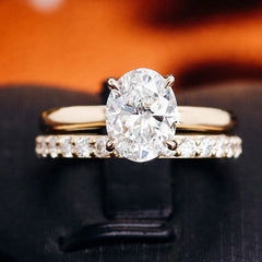 14K/18K Yellow Gold Lab Diamond Wedding Ring Set – IGI Certified 1.5CT Oval Engagement Ring