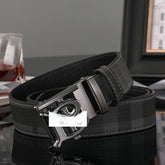 Men's Genuine Cowhide Leather Belt – Tartan Pattern with Letter Buckle