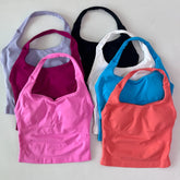 Seamless Halter Gym Top for Women – Backless Longline Strappy Yoga Tank