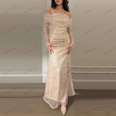 Vintage Glitter Sequin Evening Dress – Sparkling Prom Gown with Sequin Appliques