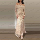 Vintage Glitter Sequin Evening Dress – Sparkling Prom Gown with Sequin Appliques