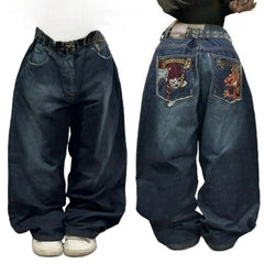 2026 Retro Hip-Hop Baggy Jeans – Y2K Harajuku Gothic Wide-Leg Pants