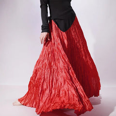 Pleated Maxi Skirt High Waist Wide Hem – A-Line Spring Streetwear