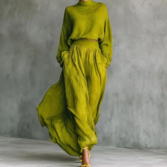 Elegant Turtleneck 2-Piece Set - Long Sleeve Top + Draped Pocket Skirt