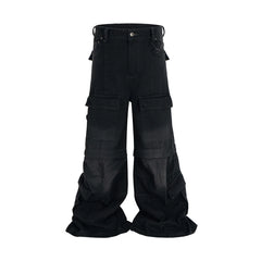 Vintage Washed Detachable Flared Cargo Overalls - Men's Baggy Boot Cut Streetwear Trousers