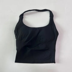 Seamless Halter Gym Top for Women – Backless Longline Strappy Yoga Tank