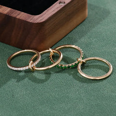 18K Solid Gold Stacking Rings – Lab-Grown Diamond & Tsavorite Gemstone Bands |