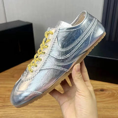 Genuine Leather & Faux Suede Lace-Up Sneakers for Women