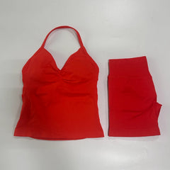 2-Piece Seamless Gym Set Women - Backless Tank Top + High Waist Scrunch Shorts Activewear