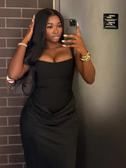 Women's Square-Neck Halter Mini Dress – Pleated Sleeveless Backless Bodycon Dress with High Waist