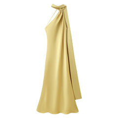 Satin Halter Backless Dress – Decorative Ribbon Evening Formal