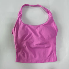 Seamless Halter Gym Top for Women – Backless Longline Strappy Yoga Tank